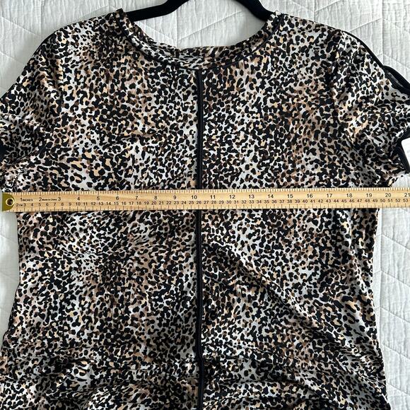 Calvin Klein Leopard Animal Print Split Sleeve knit Blouse Size Large - Picture 7 of 8